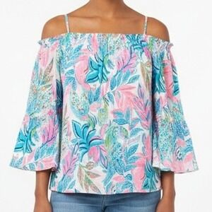 Lilly Pulitzer Womens Size M Off Shoulder Bell Sleeve Tropical Resort Blouse